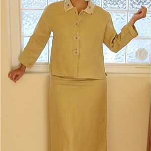 90's Lime green full length skirt set & blazer